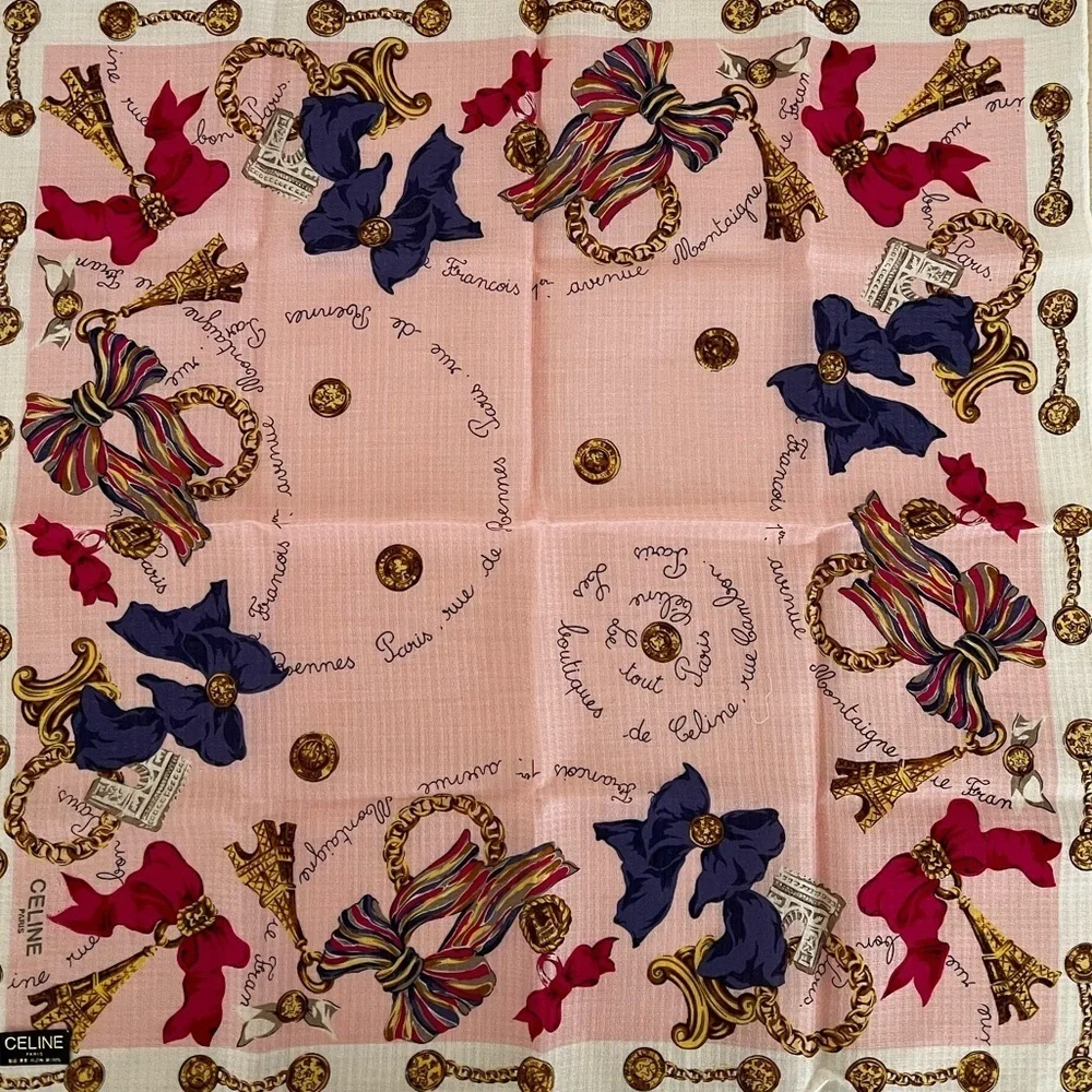 Vintage Celine Paris Arc-de-Triomphe Medallion Era Cotton Voile Scarf BNWT 1970s